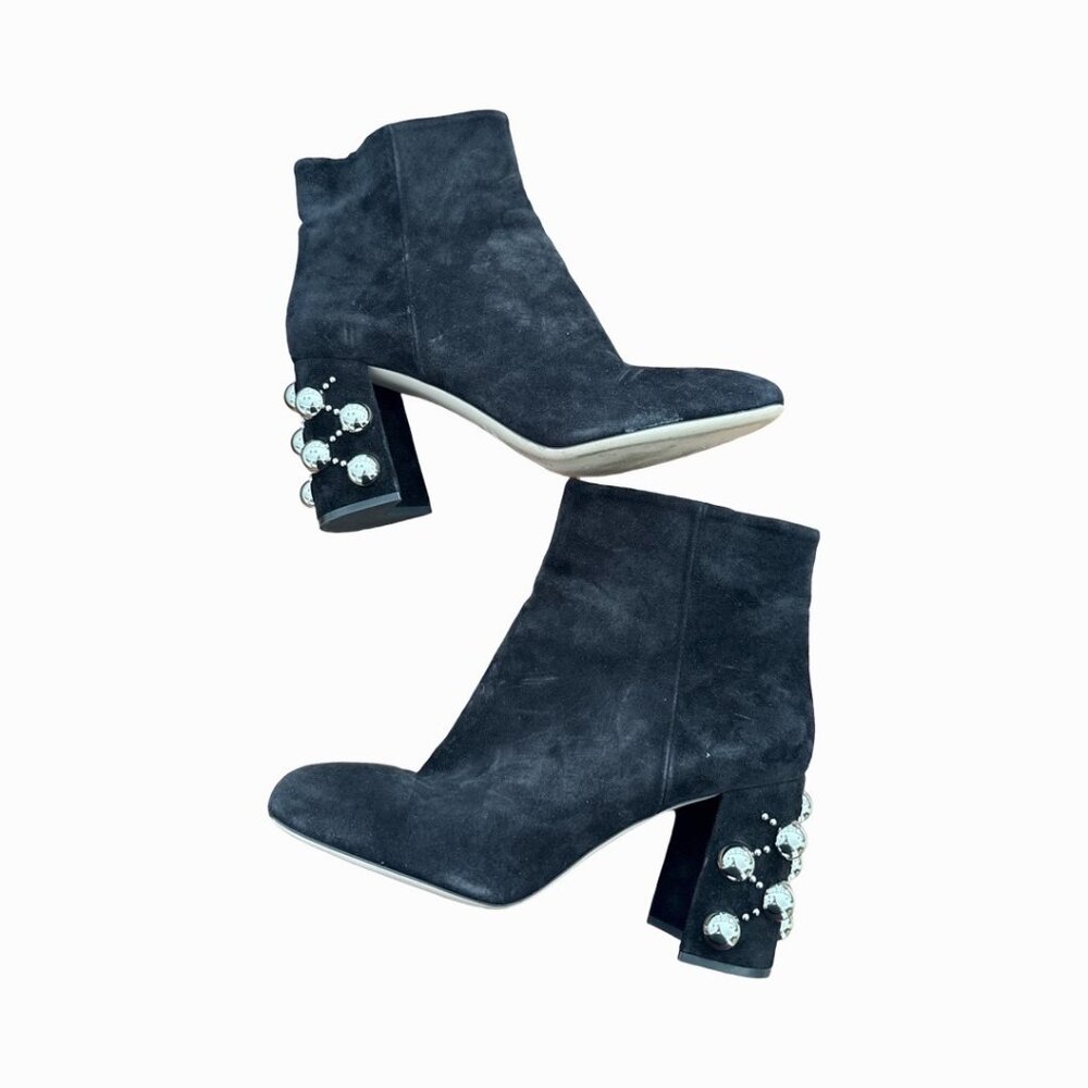Miu Miu black suede studded heel ankle boots size 40